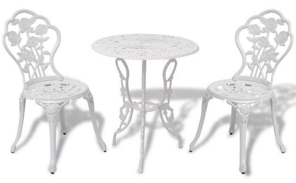 Set Mobilier Bistro Alb Aluminiu Turnat